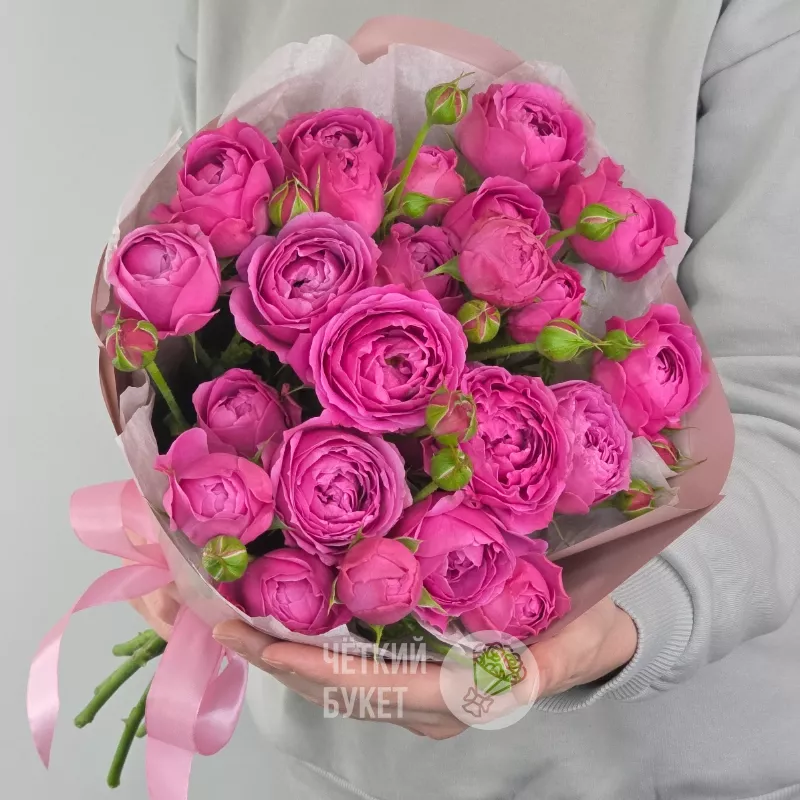 Букет из 5 кустовых малиновых пионовидных роз Мисти Баблс 1