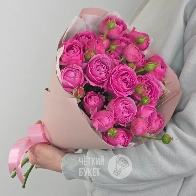 Букет из 5 кустовых малиновых пионовидных роз Мисти Баблс