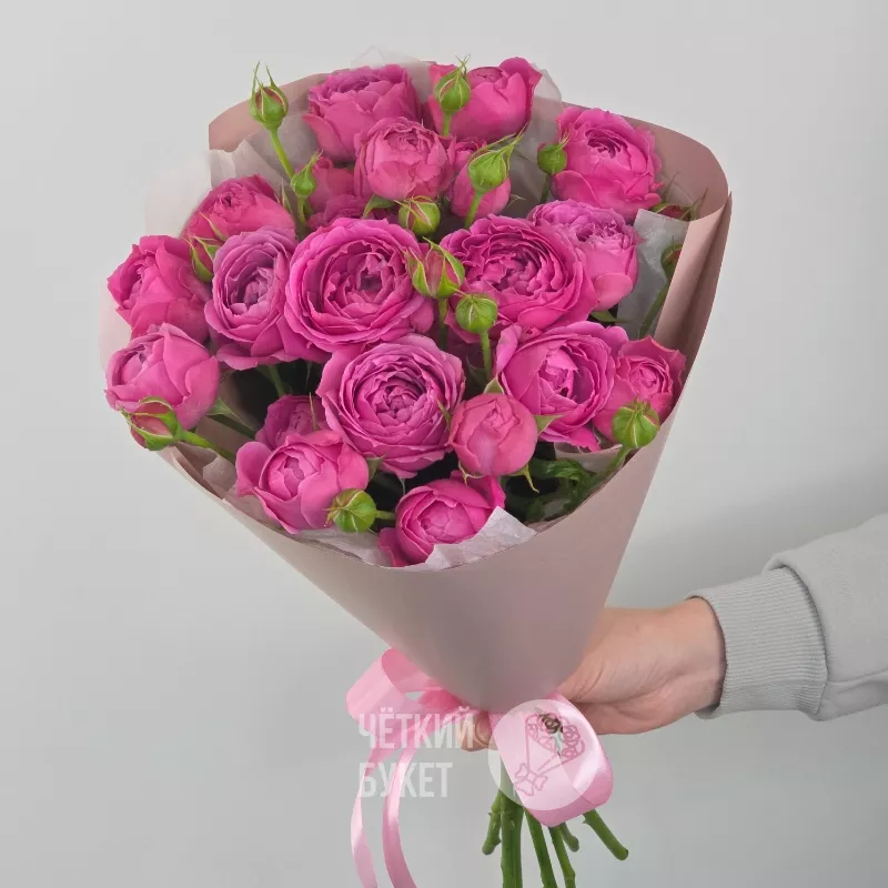 Букет из 5 кустовых малиновых пионовидных роз Мисти Баблс 4