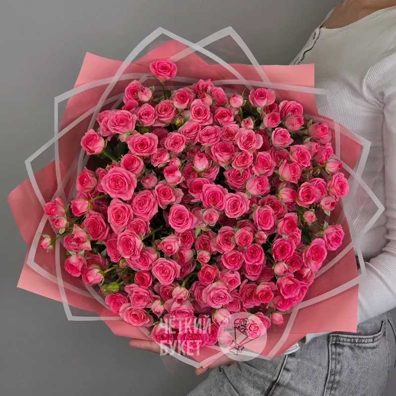 Букет из 25 розовых кустовых роз Пинк Хеопс 1