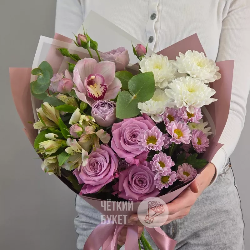 Букет из альстромерий хризантем и орхидеи 2