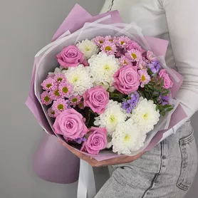 Букет с хризантемами и статицей Прованс от интернет-магазина «Чёткий букет» в Воронеже