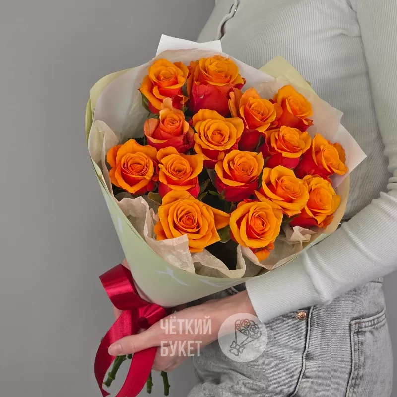 Букет из 15 ярких ароматных оранжевых роз Испания