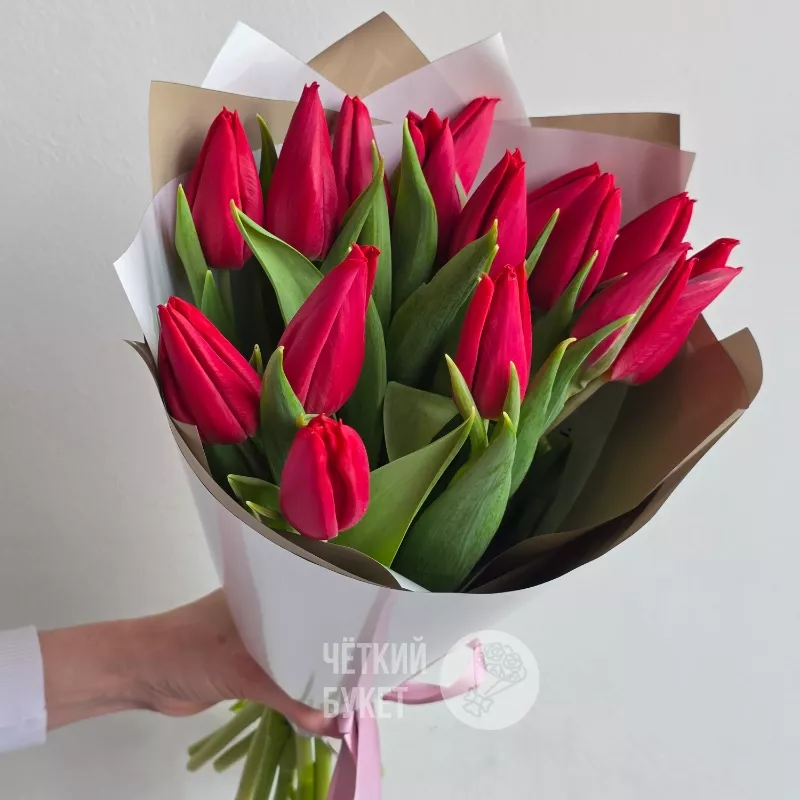 Букет из 15 красных тюльпанов весенний 1