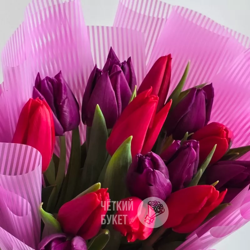 Букет из красных и фиолетовых тюльпанов  3
