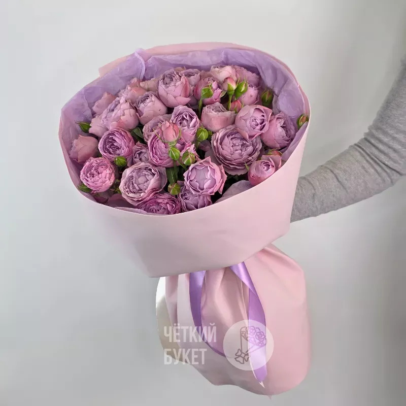 Букет из 9 сиреневых кустовых пионовидных роз Лавендер 1
