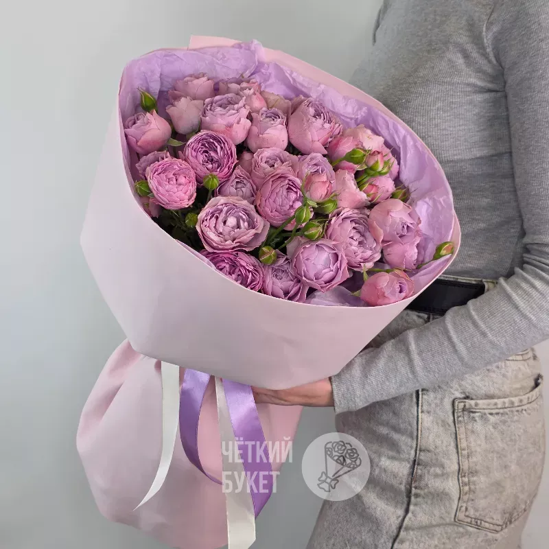Букет из 9 сиреневых кустовых пионовидных роз Лавендер