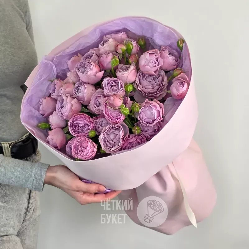 Букет из 9 сиреневых кустовых пионовидных роз Лавендер 3