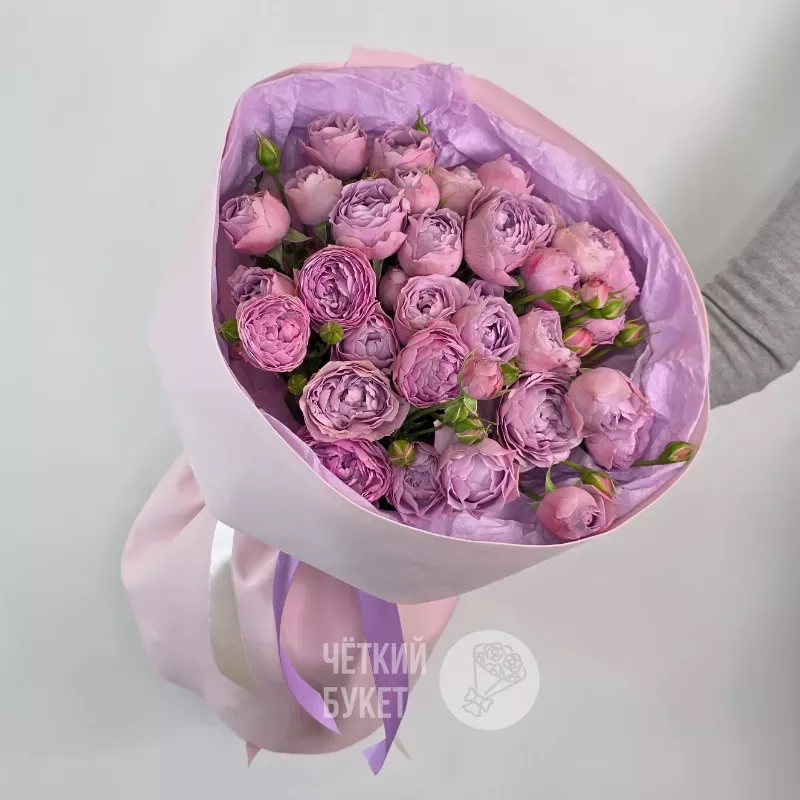 Букет из 9 сиреневых кустовых пионовидных роз Лавендер 2