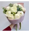 9 белых пионов с эвкалиптом в фоамиране