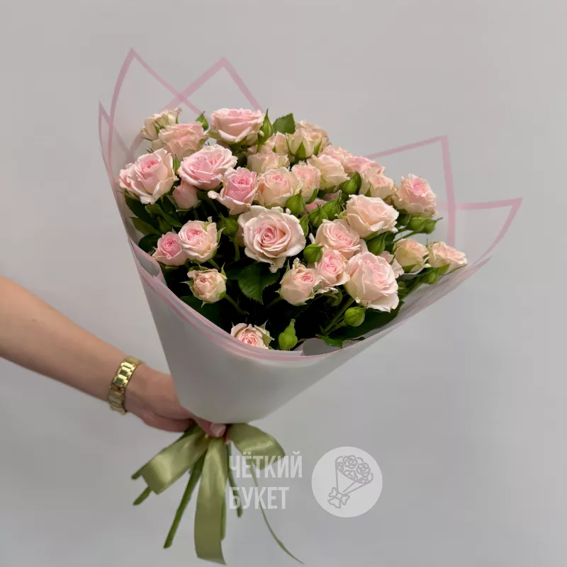 9 кустовых нежно-розовых роз Аэробик 2