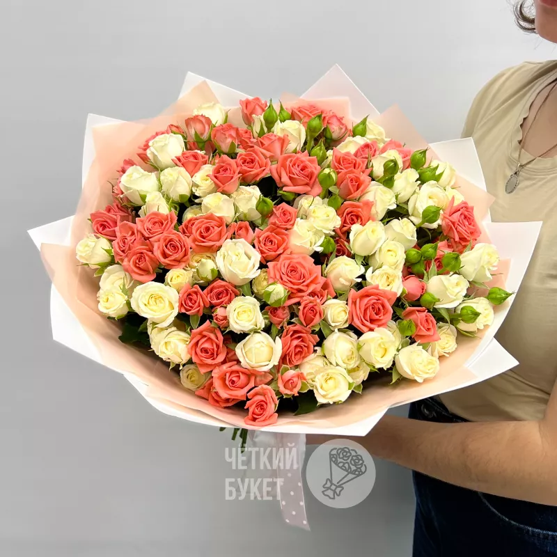 29 кустовых коралловых и белых роз Барбадос и Беларусь