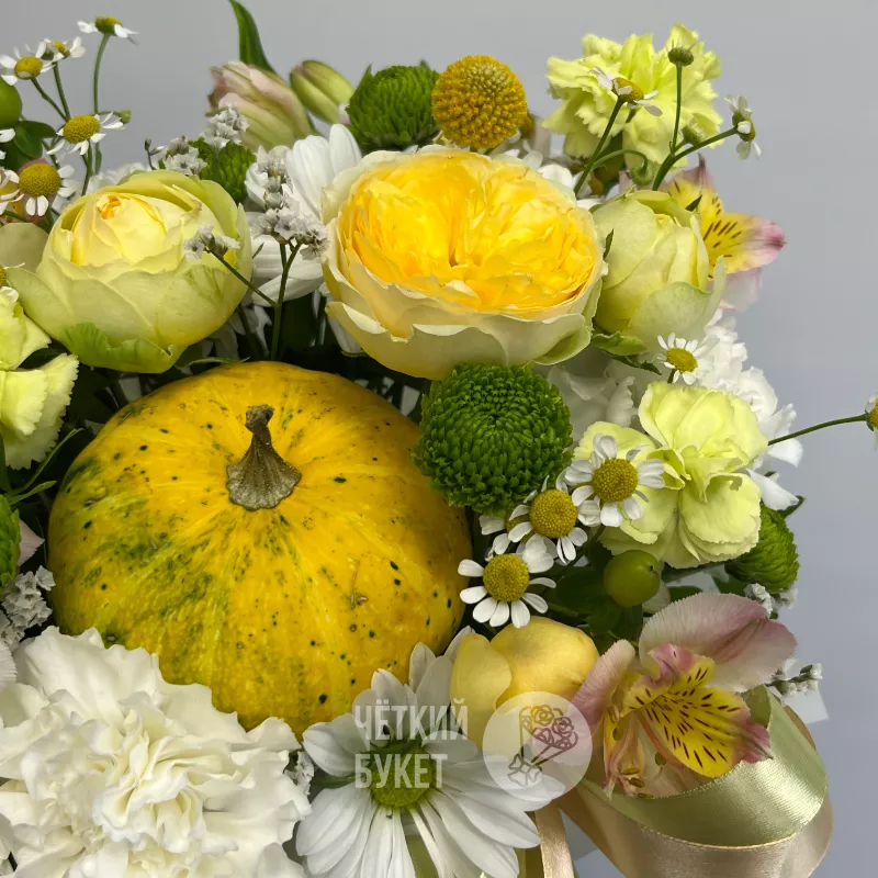 Композиция в коробке &laquo;Лучики тепла&raquo; с тыквой 2